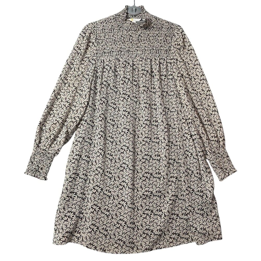 Boden Natural Smocked Yoke Metallic Dress
